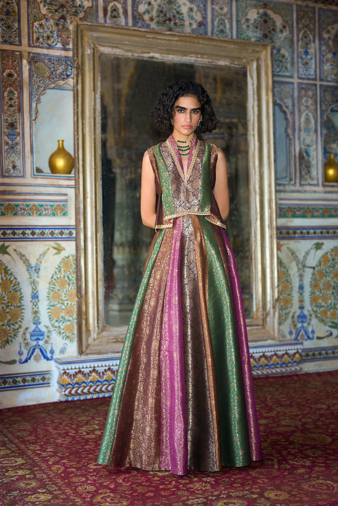 Embroidered Benares Brocade Waistcoat dash and dot