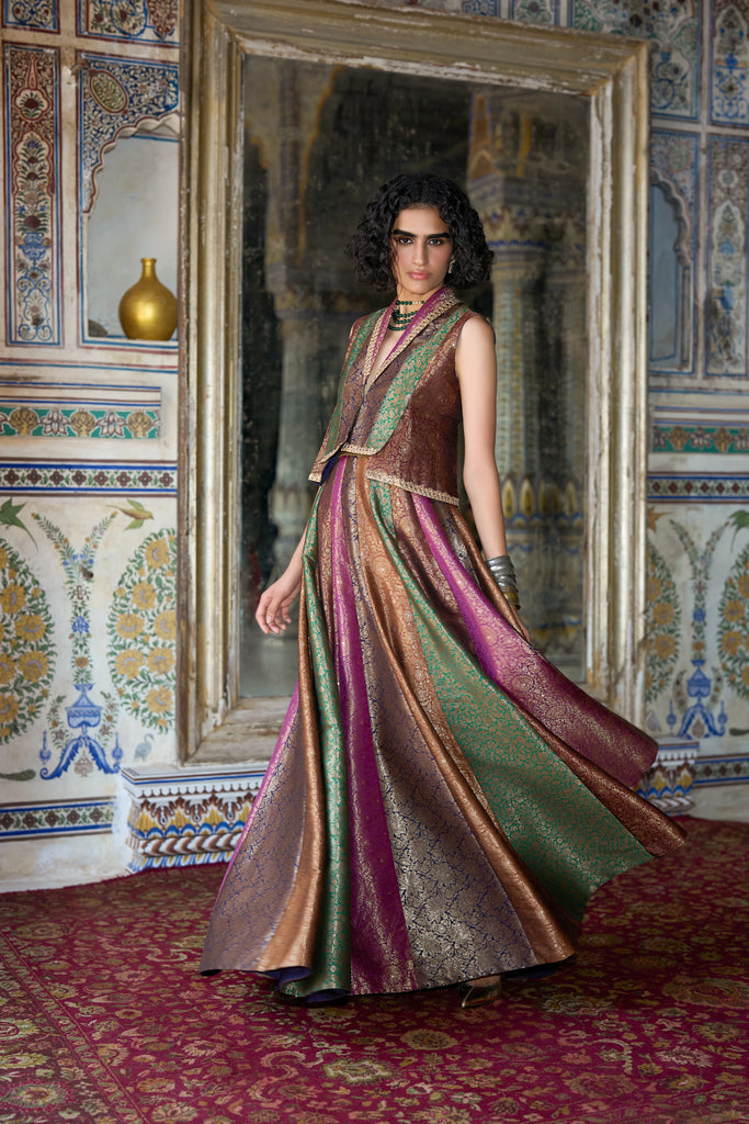Embroidered Benares Brocade Waistcoat dash and dot
