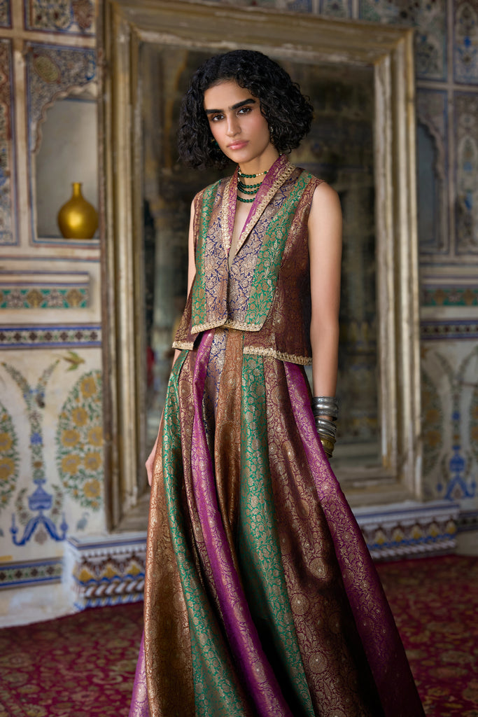 Embroidered Benares Brocade Waistcoat dash and dot