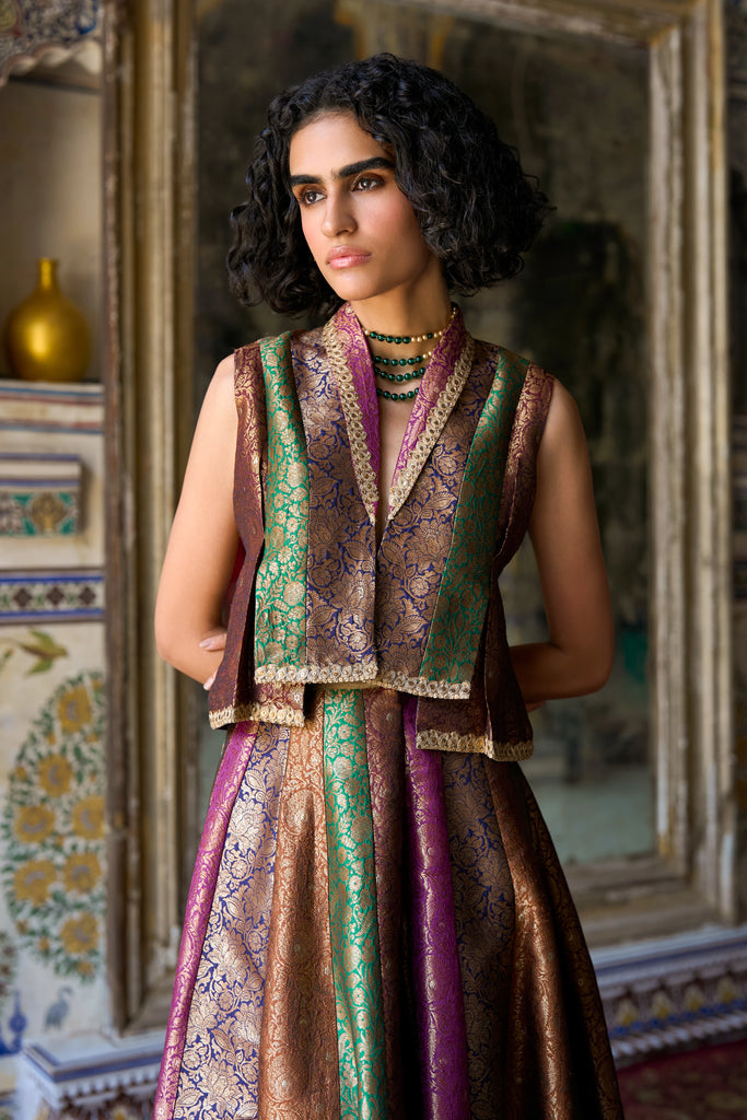 Embroidered Benares Brocade Waistcoat dash and dot