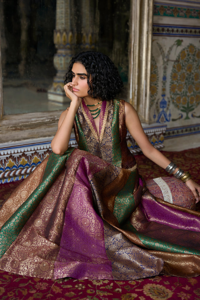 Benares Brocade Flared Skirt dash and dot