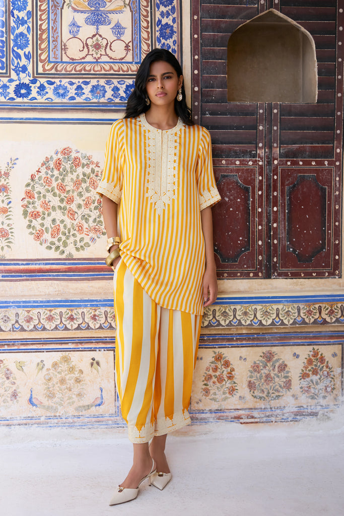 Embroidered Striped Longline Top dash and dot