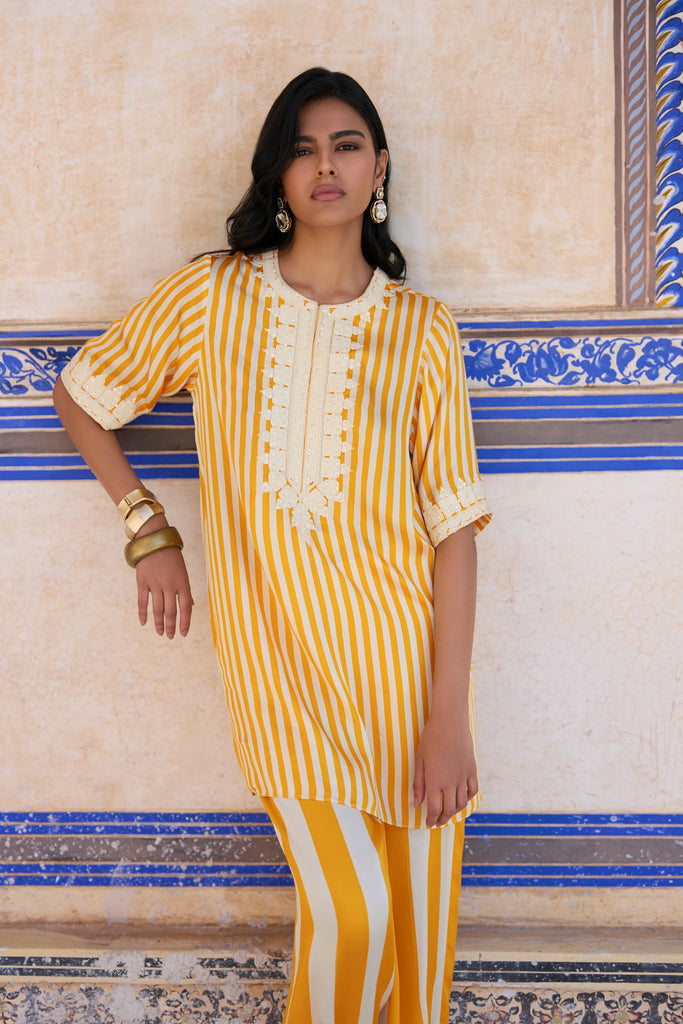 Embroidered Striped Longline Top dash and dot