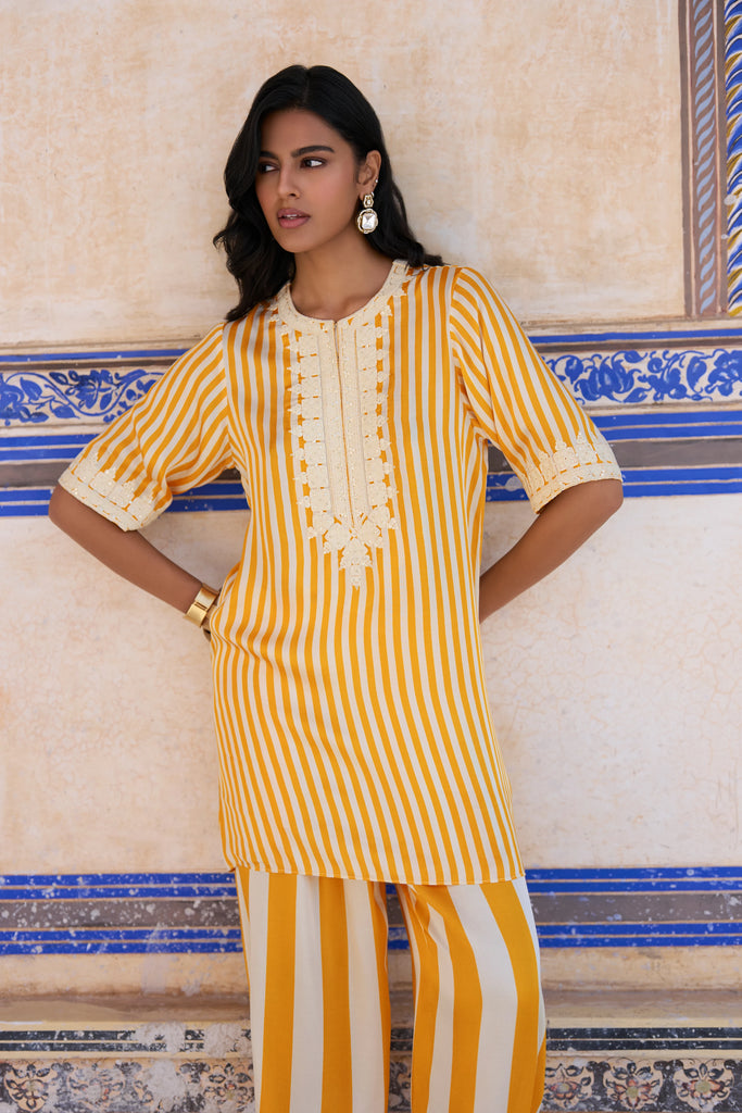 Embroidered Striped Longline Top dash and dot