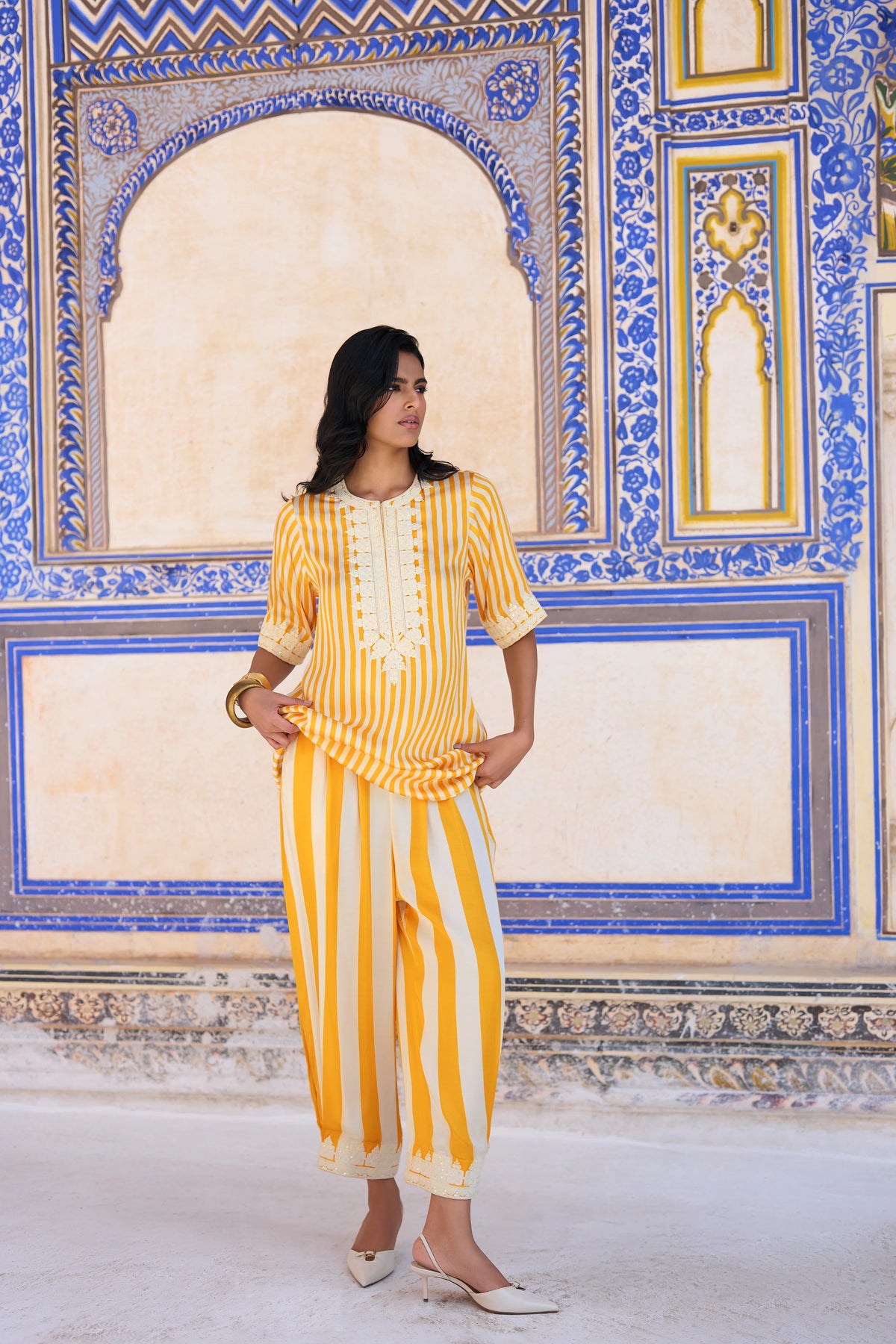 Embroidered Striped Pant