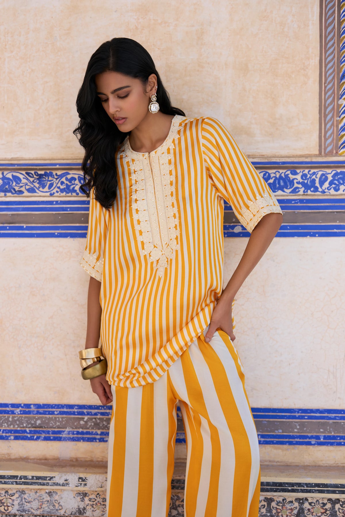 Embroidered Striped Pant