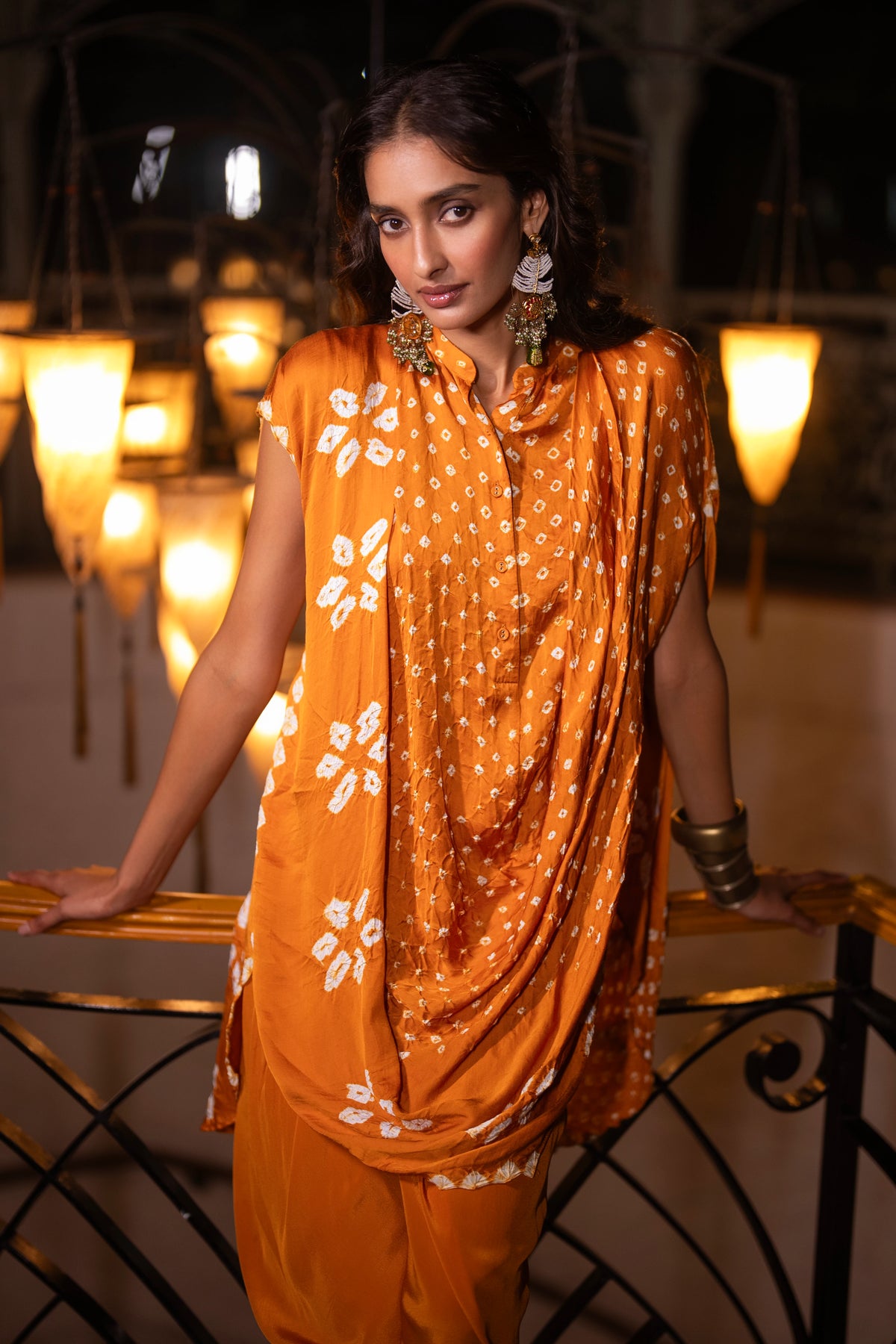 BANDHANI COWL DRAPE TOP