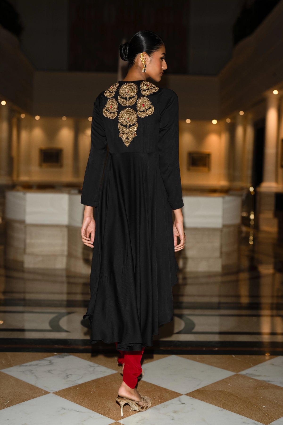 EMBROIDERED ASYMMETRIC DRAPE TOP