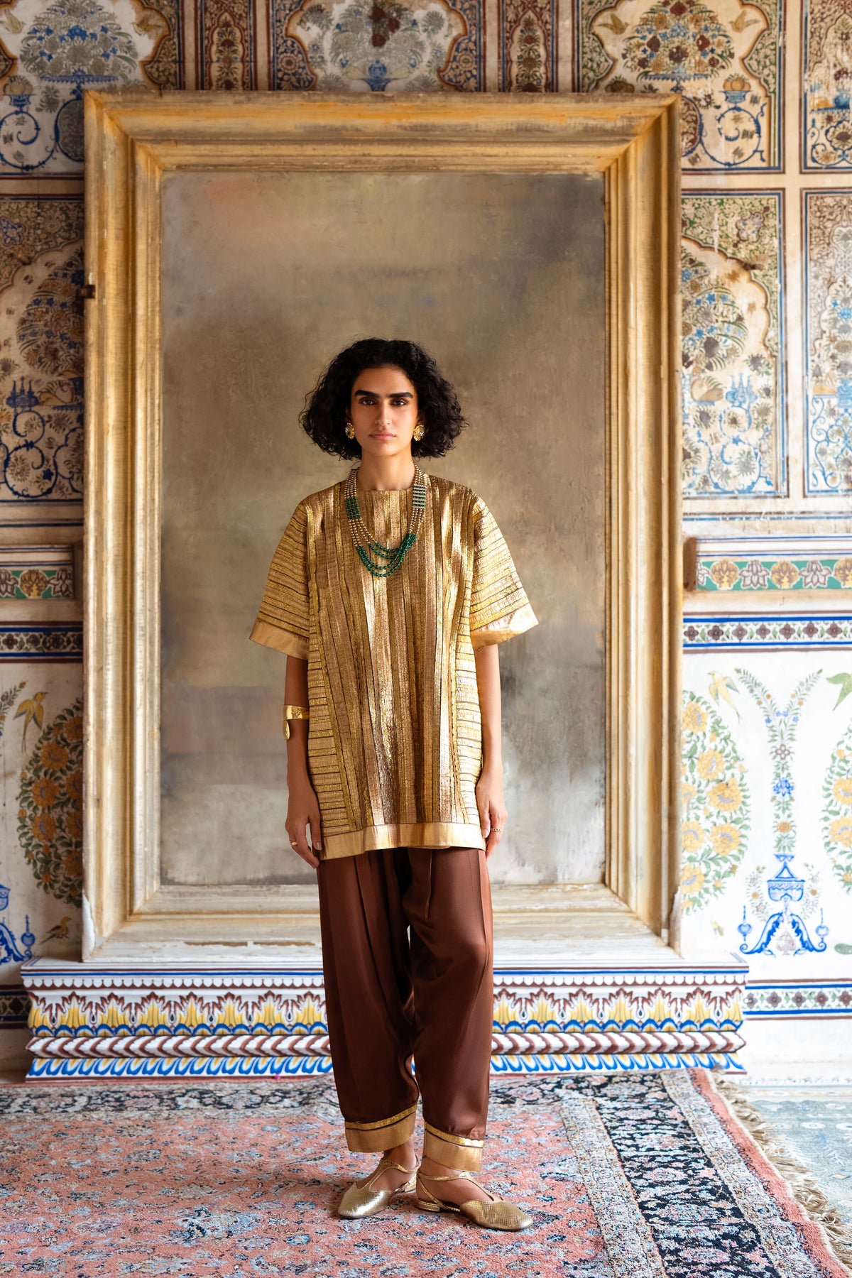 Striped Gota Embroidered Boxy Top & Pant Set