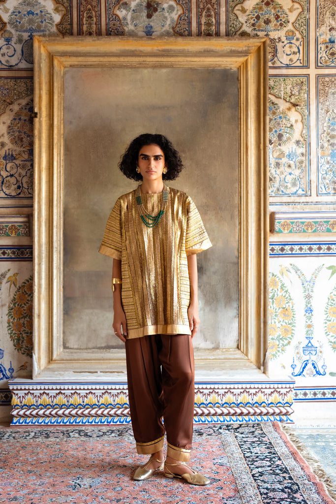 Striped Gota Embroidered Boxy Top & Pant Set dash and dot