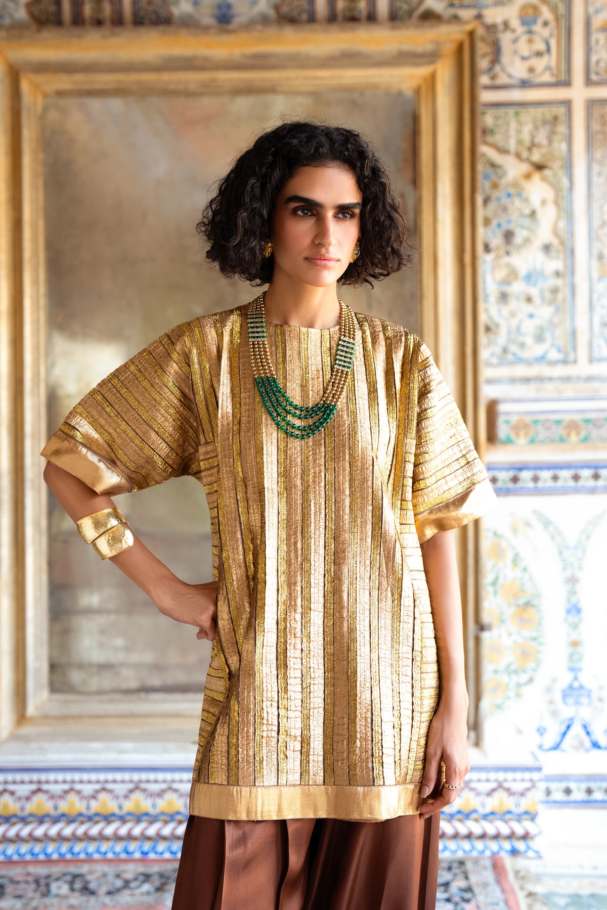 Striped Gota Embroidered Boxy Top & Pant Set
