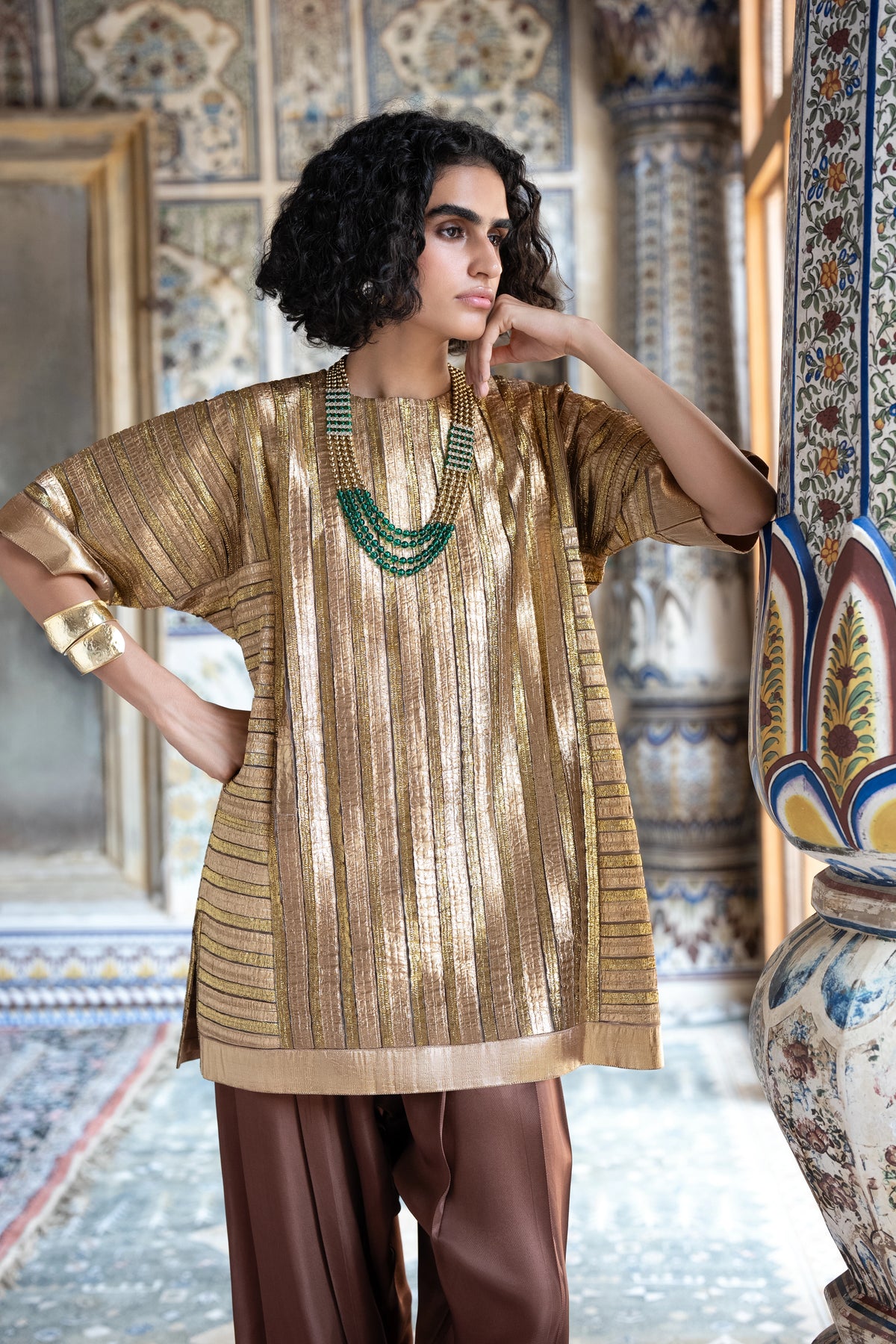 Striped Gota Embroidered Boxy Top & Pant Set