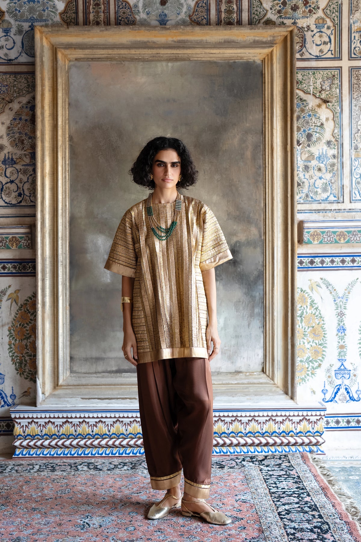 Striped Gota Embroidered Boxy Top
