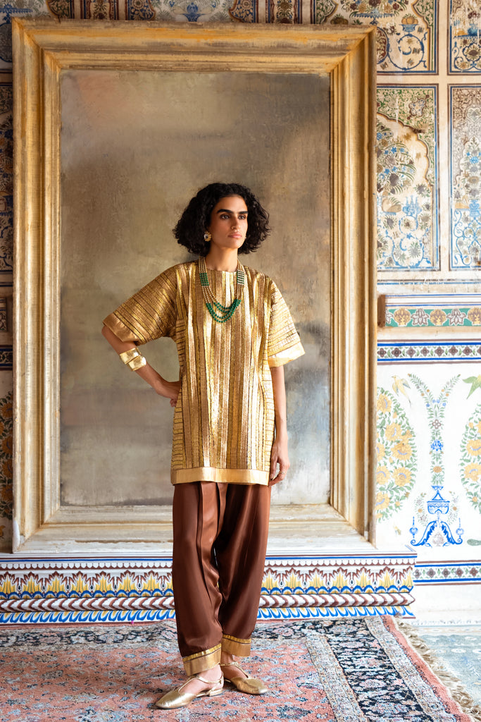 Striped Gota Embroidered Boxy Top dash and dot