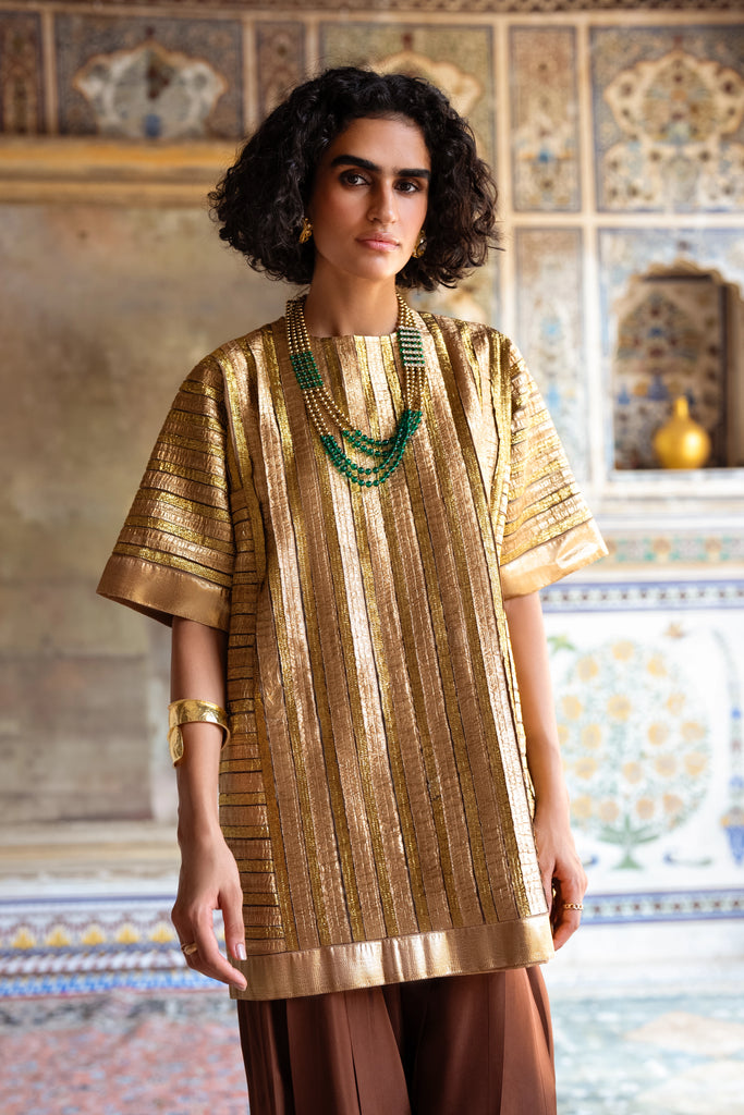 Striped Gota Embroidered Boxy Top dash and dot