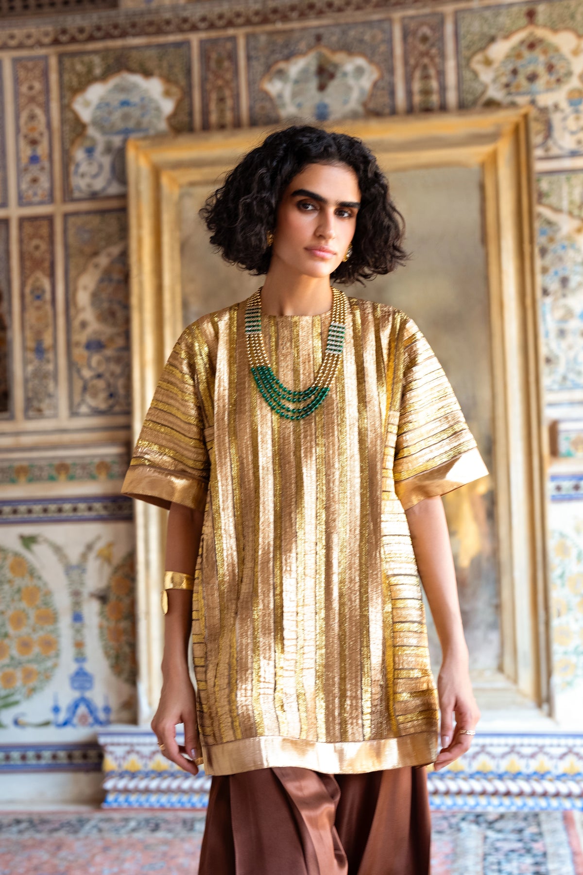 Striped Gota Embroidered Boxy Top