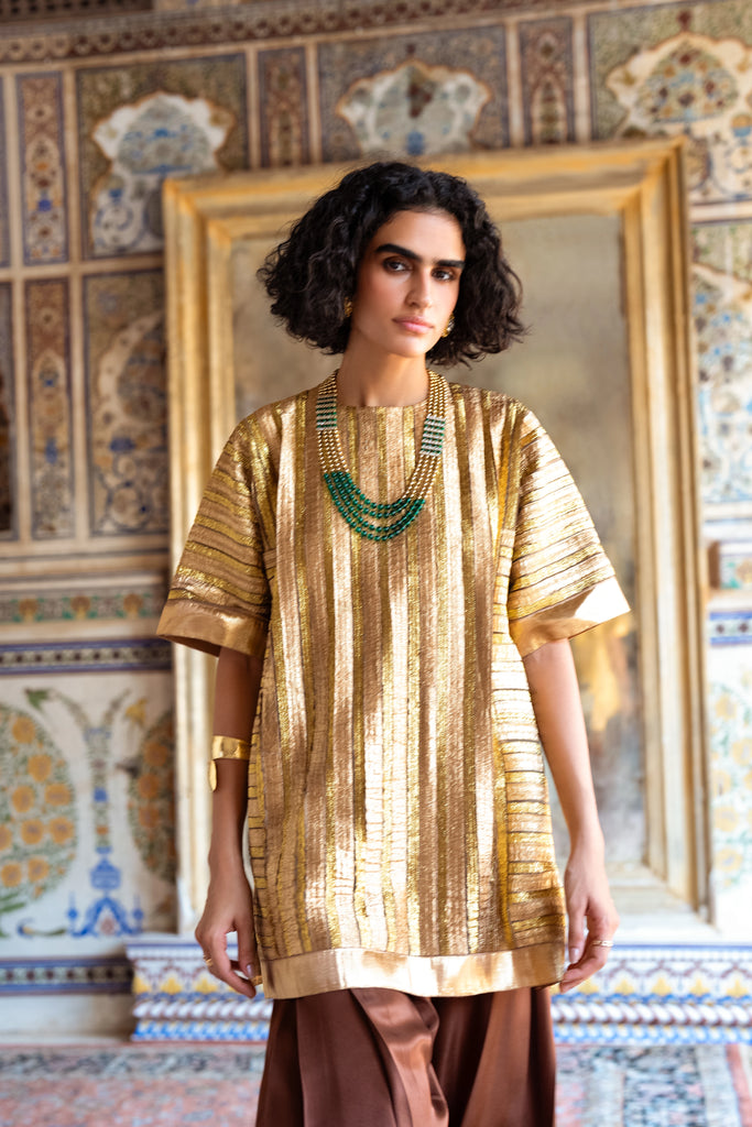 Striped Gota Embroidered Boxy Top dash and dot
