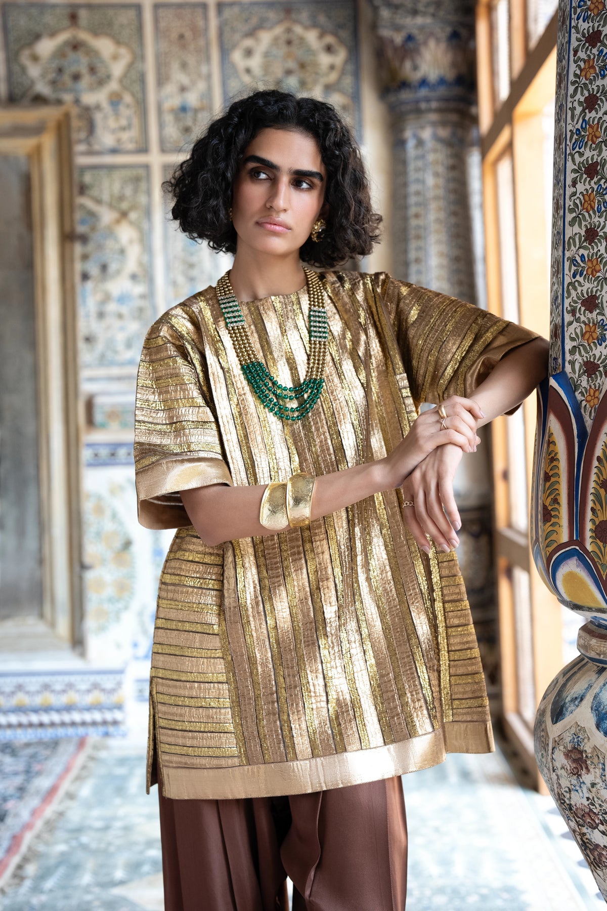 Striped Gota Embroidered Boxy Top