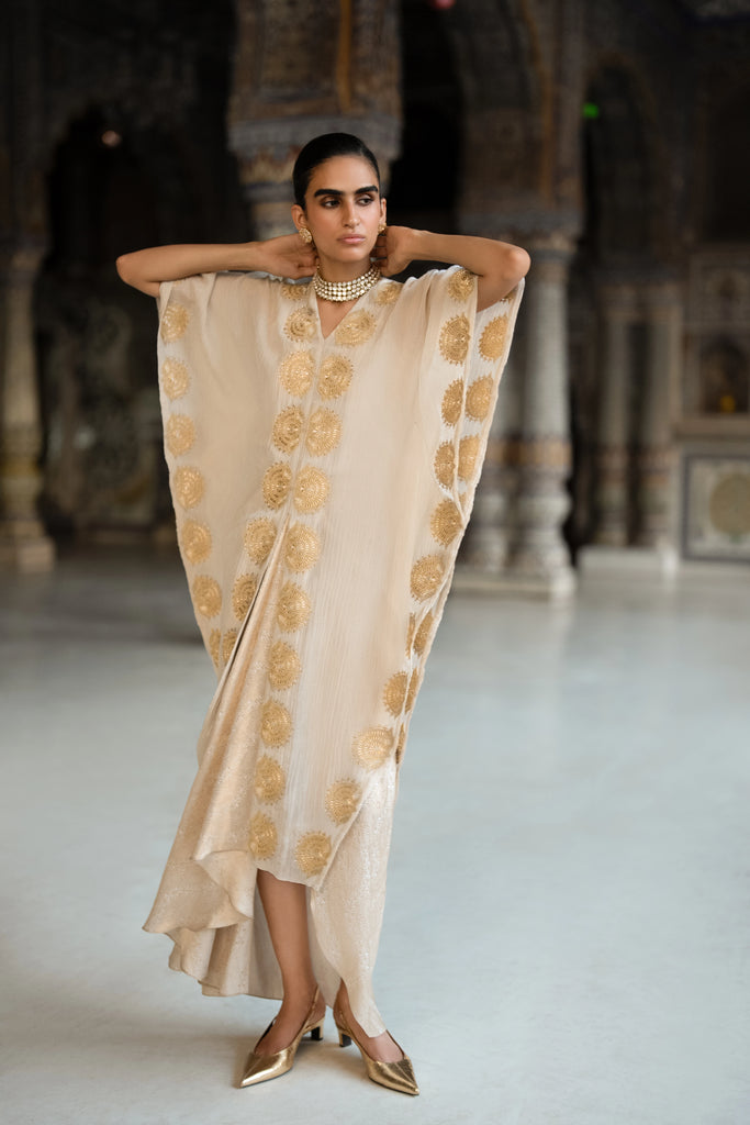 Crushed Tissue Embroidered Motif Kaftan Top dash and dot