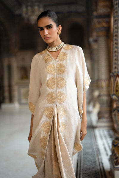 Crushed Tissue Embroidered Motif Kaftan Top