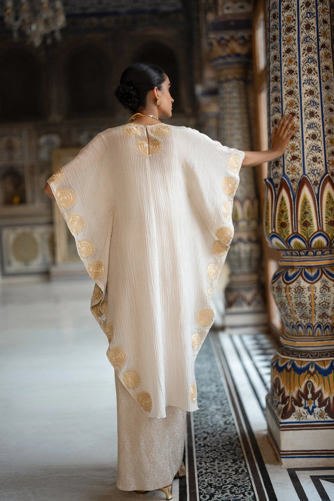 Crushed Tissue Embroidered Motif Kaftan Top dash and dot