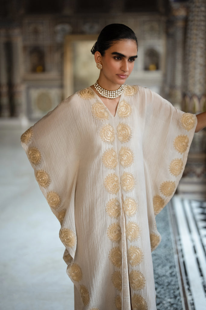 Crushed Tissue Embroidered Motif Kaftan Top dash and dot
