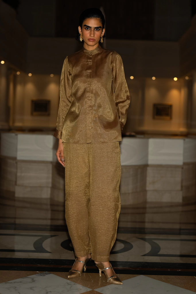 BENARES TISSUE METALLIC SHIRT & CRINKLED PANT SET dash and dot