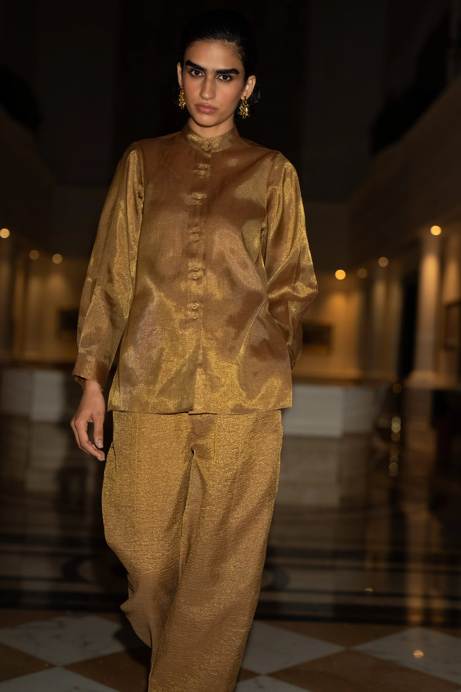 BENARES TISSUE METALLIC SHIRT & CRINKLED PANT SET