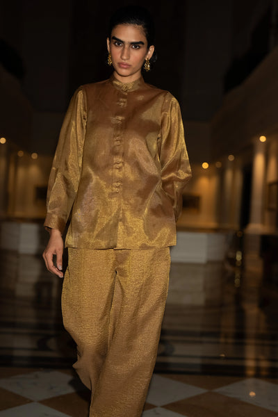 BENARES TISSUE METALLIC SHIRT & CRINKLED PANT SET