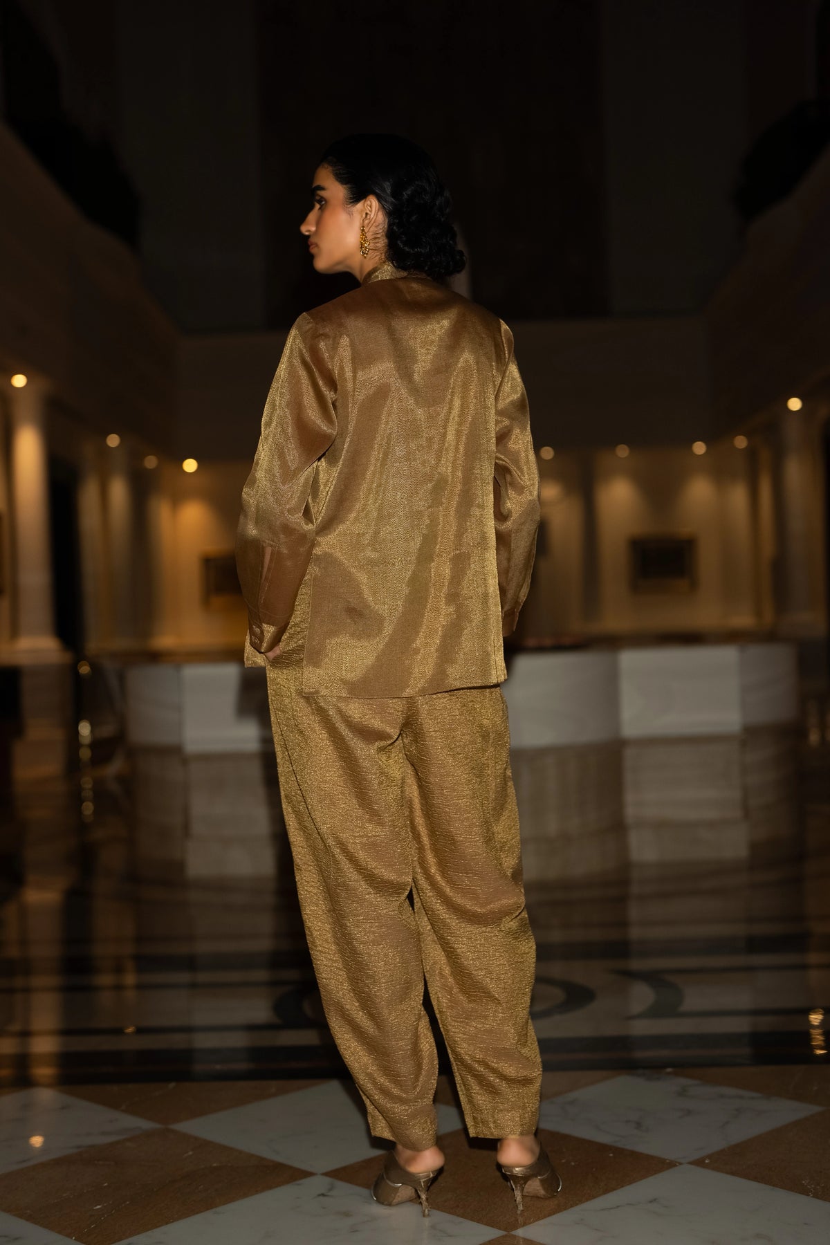 BENARES TISSUE METALLIC SHIRT & CRINKLED PANT SET
