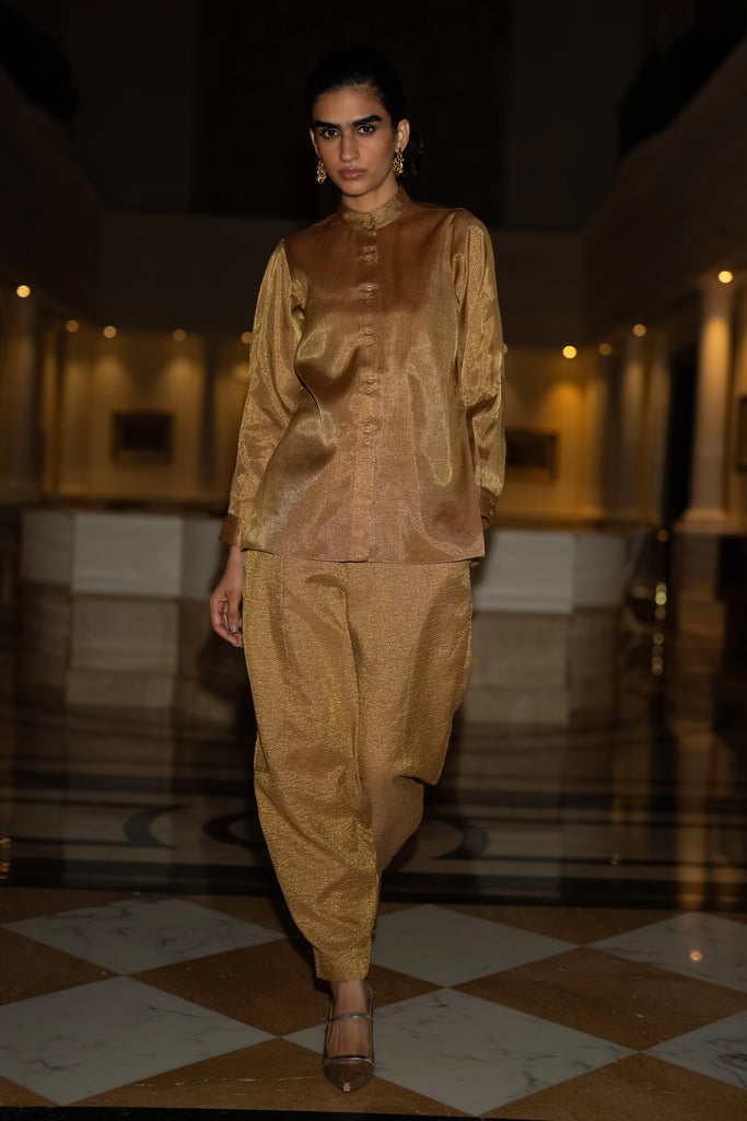 CRINKLED BENARES TISSUE METALLIC PANT dash and dot