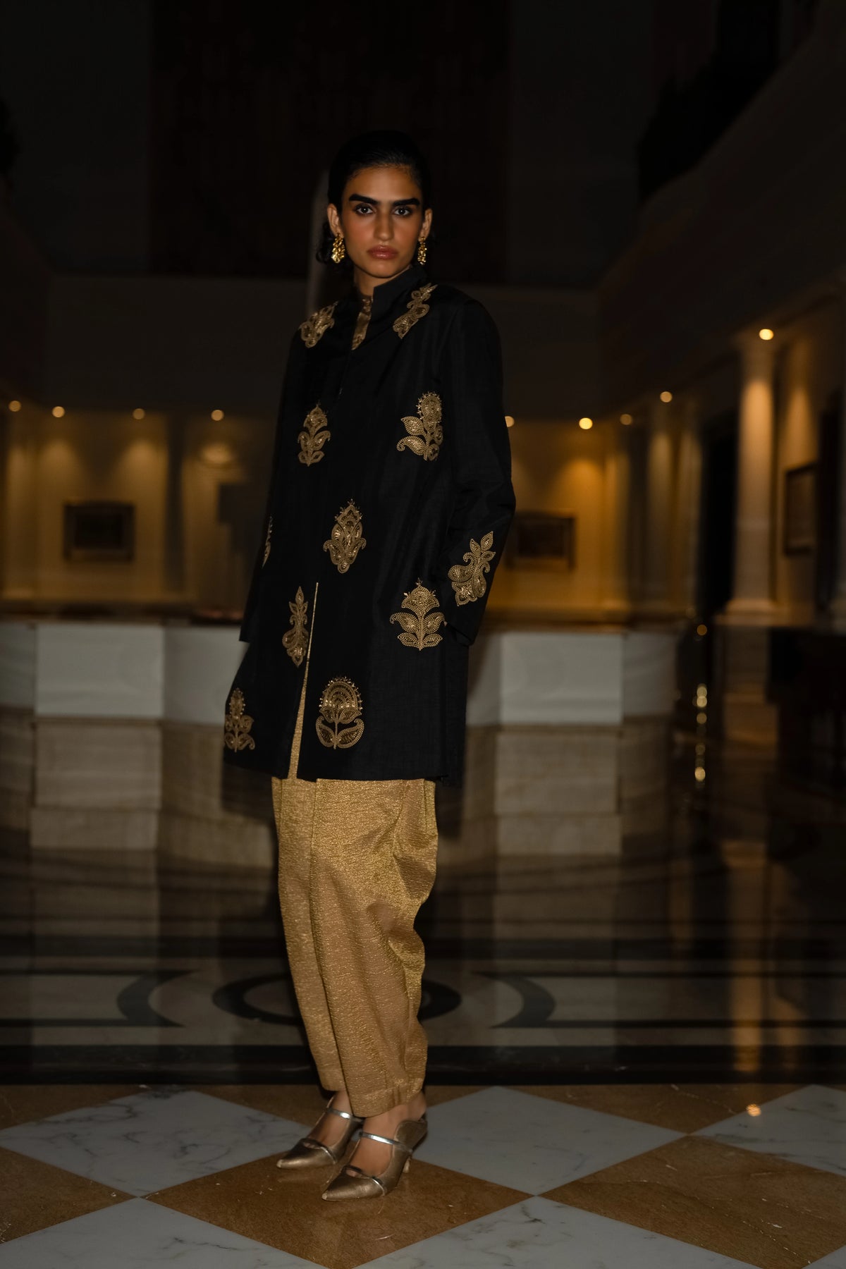 CRINKLED BENARES TISSUE METALLIC PANT