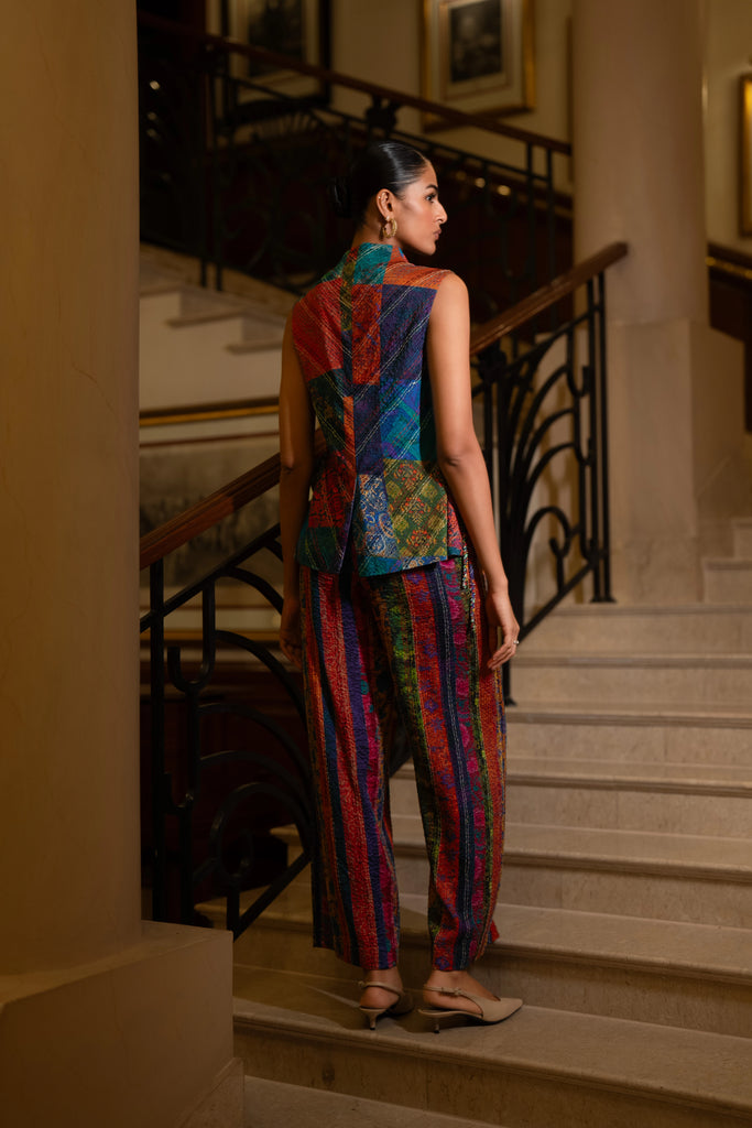 EMBROIDERED PATCHWORK PRINT WAISTCOAT dash and dot