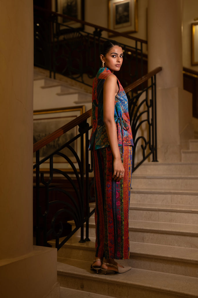 EMBROIDERED PATCHWORK PRINT WAISTCOAT dash and dot
