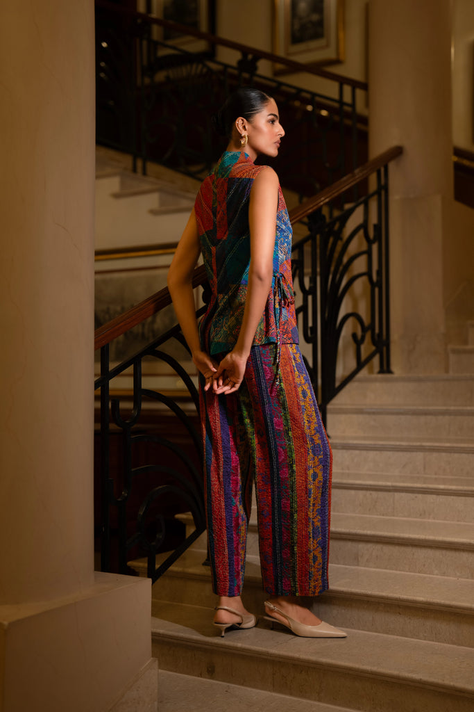EMBROIDERED PATCHWORK PRINT WAISTCOAT dash and dot