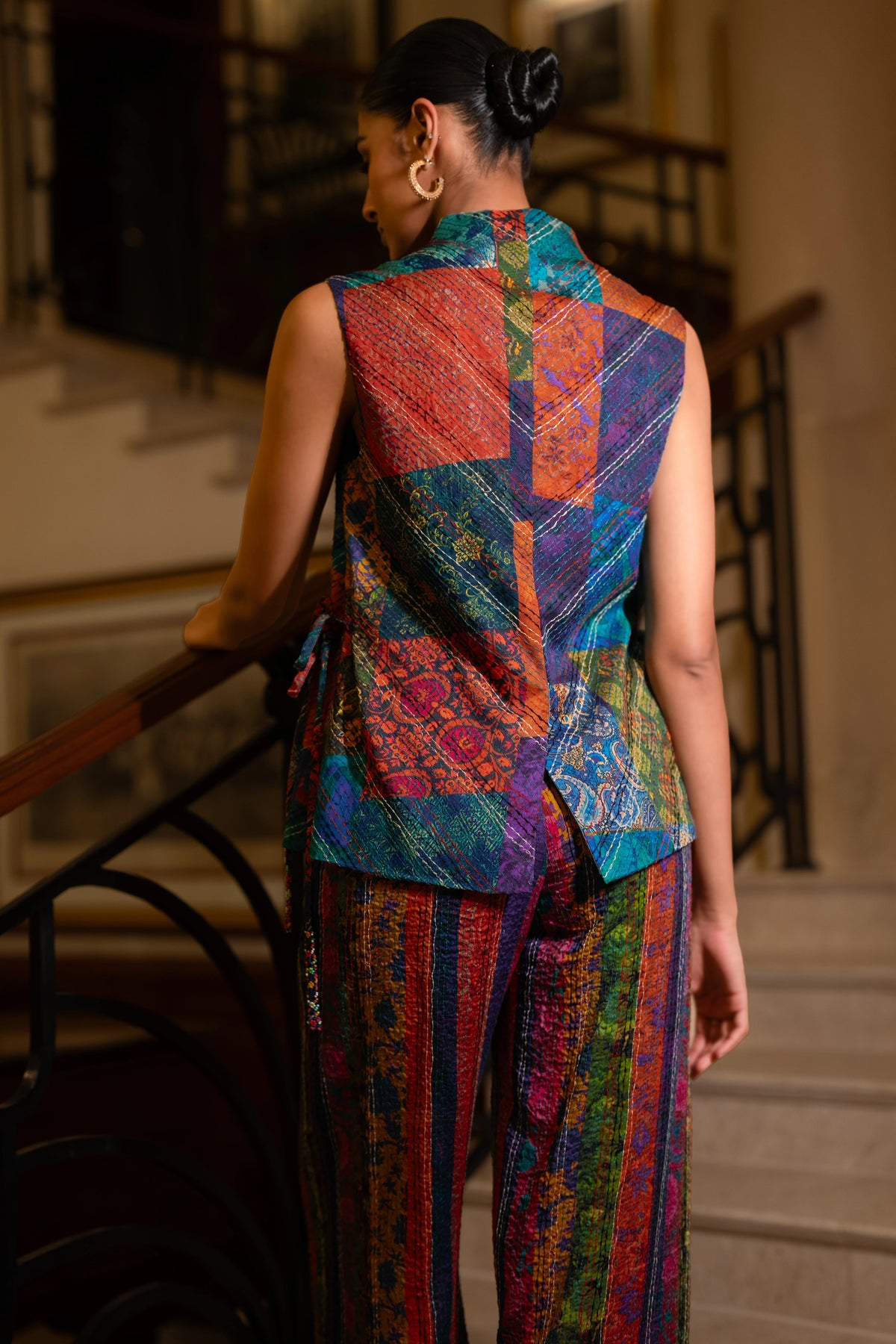 EMBROIDERED PATCHWORK PRINT WAISTCOAT