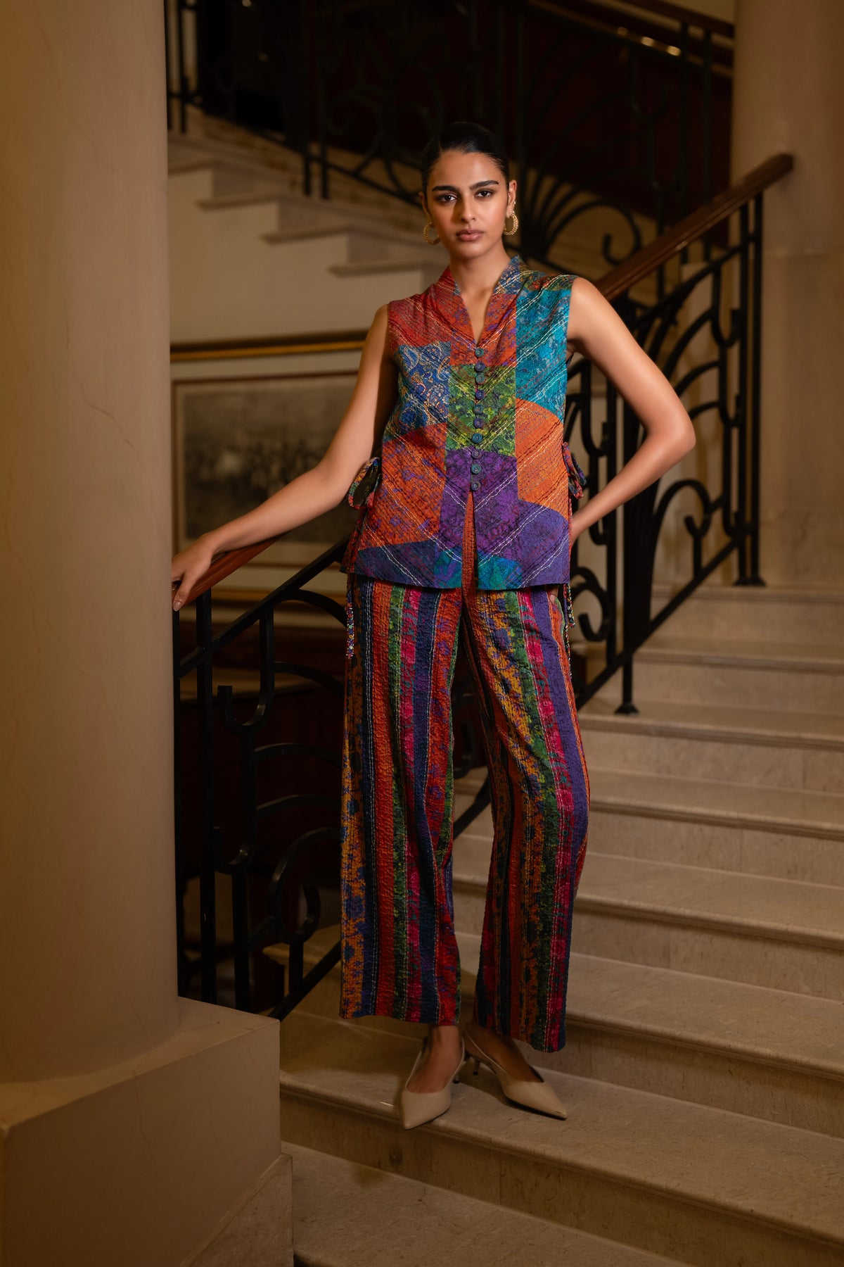 EMBROIDERED MULTICOLOUR STRIPE PANT
