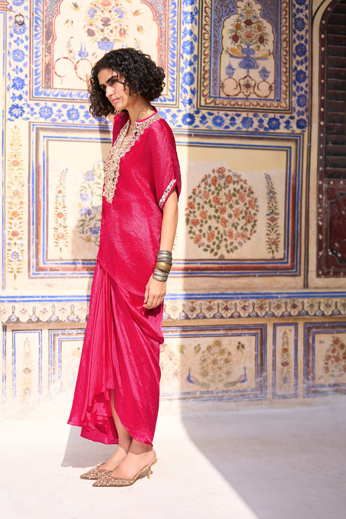 Textured Draped Skirt dash and dot