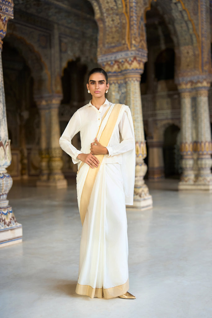 Gold Border Ivory Sari Drape Skirt dash and dot