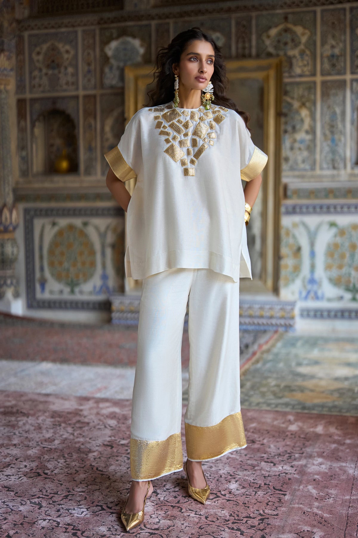 Geometric Zari Embrodiered Textured Top
