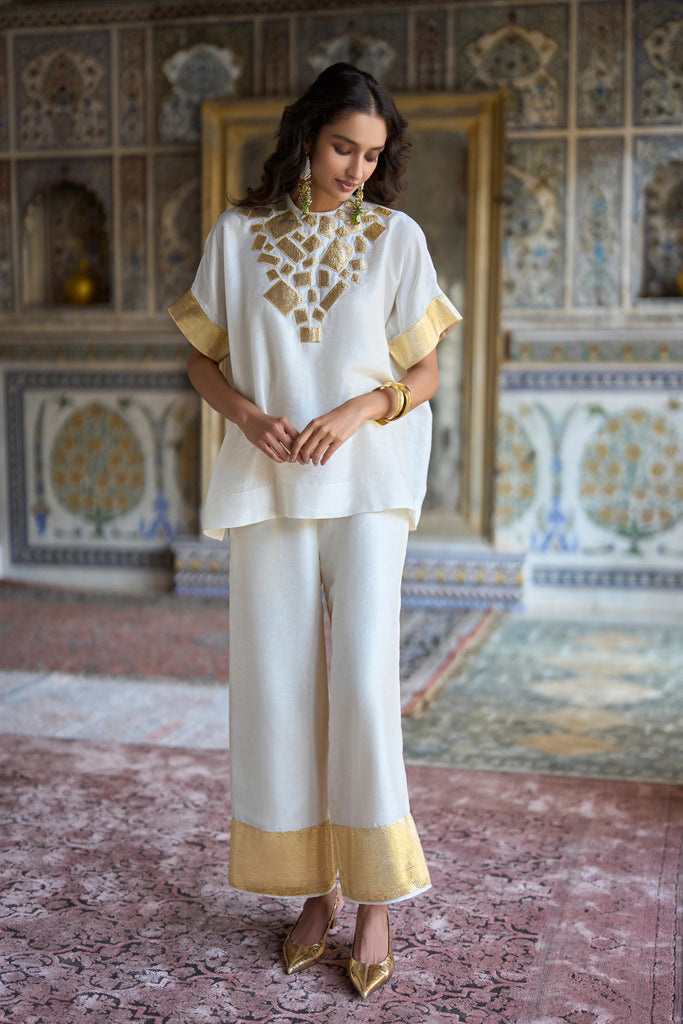 Geometric Zari Embrodiered Textured Top dash and dot