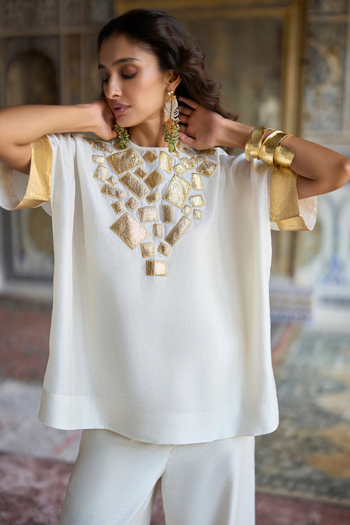 Geometric Zari Embrodiered Textured Top dash and dot