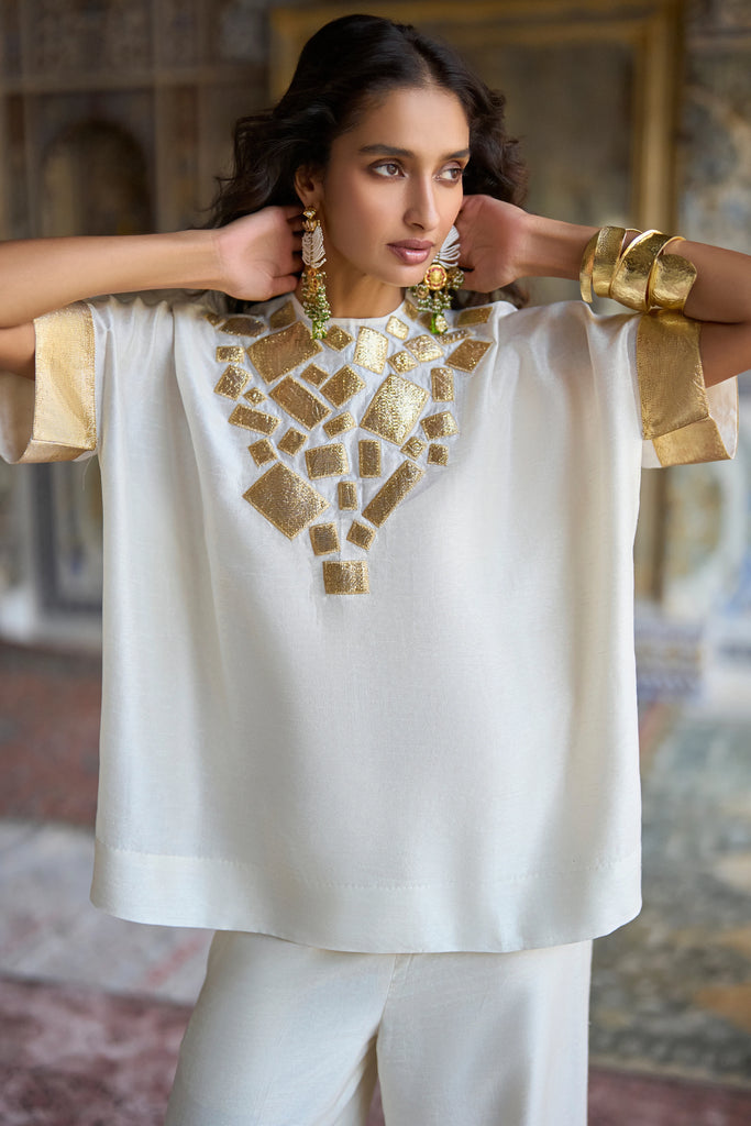 Geometric Zari Embrodiered Textured Top dash and dot