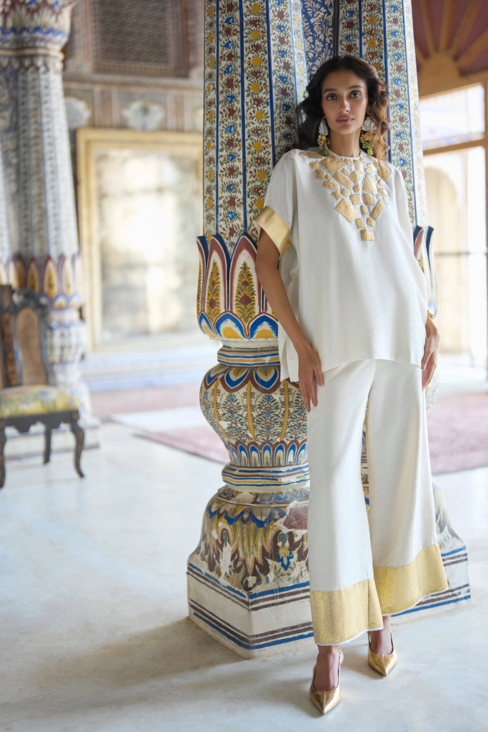 Gold Border Textured Wide-Legged Pant dash and dot