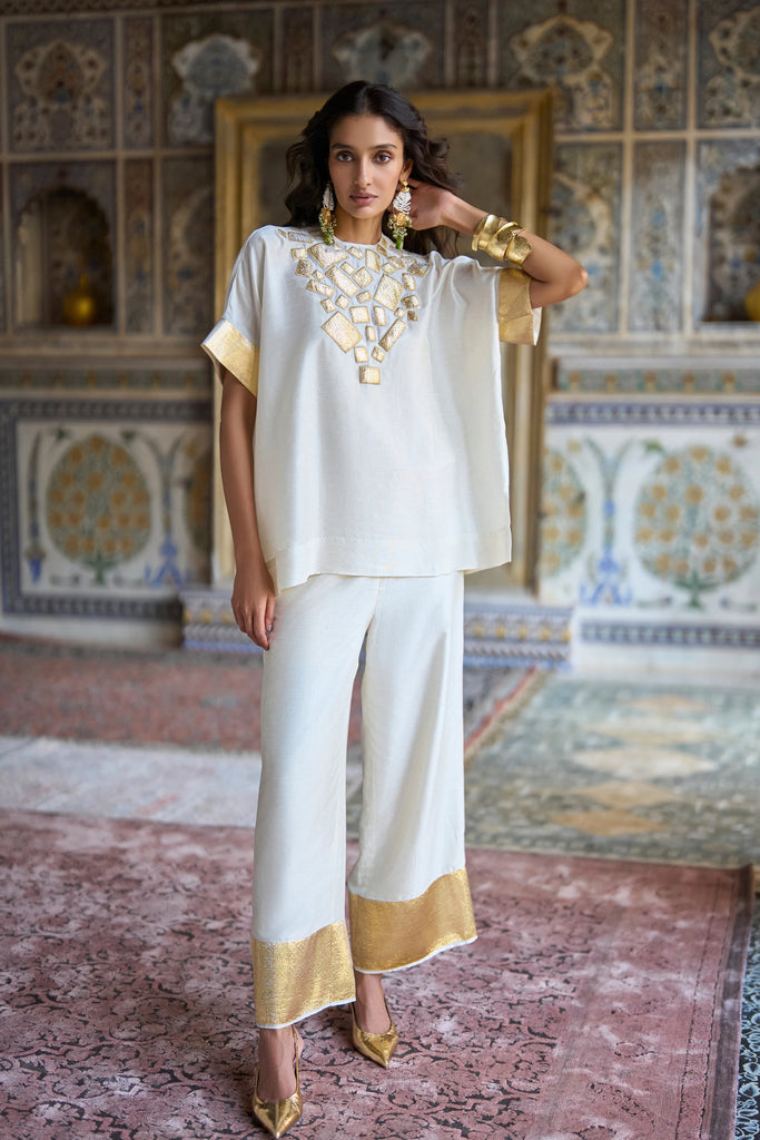 Gold Border Textured Wide-Legged Pant dash and dot
