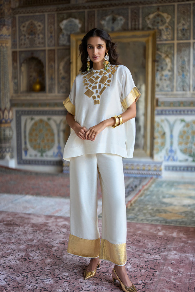 Gold Border Textured Wide-Legged Pant dash and dot