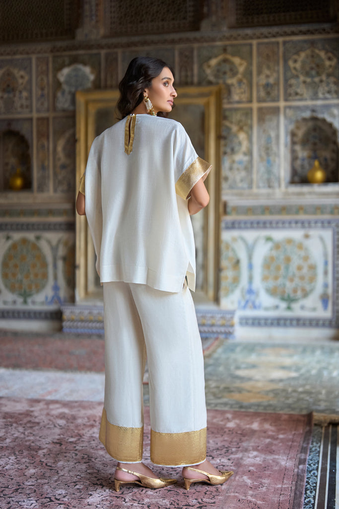 Gold Border Textured Wide-Legged Pant dash and dot