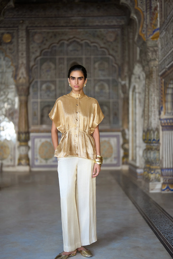 Benares Brocade Structured Top & Straight Pant dash and dot