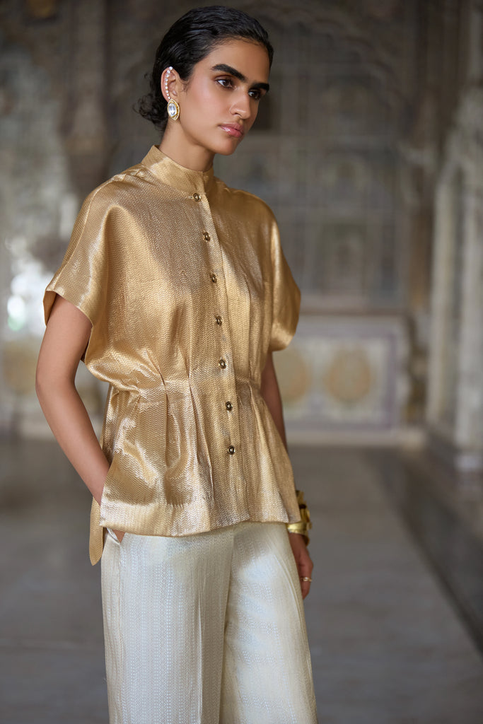Benares Brocade Structured Top dash and dot