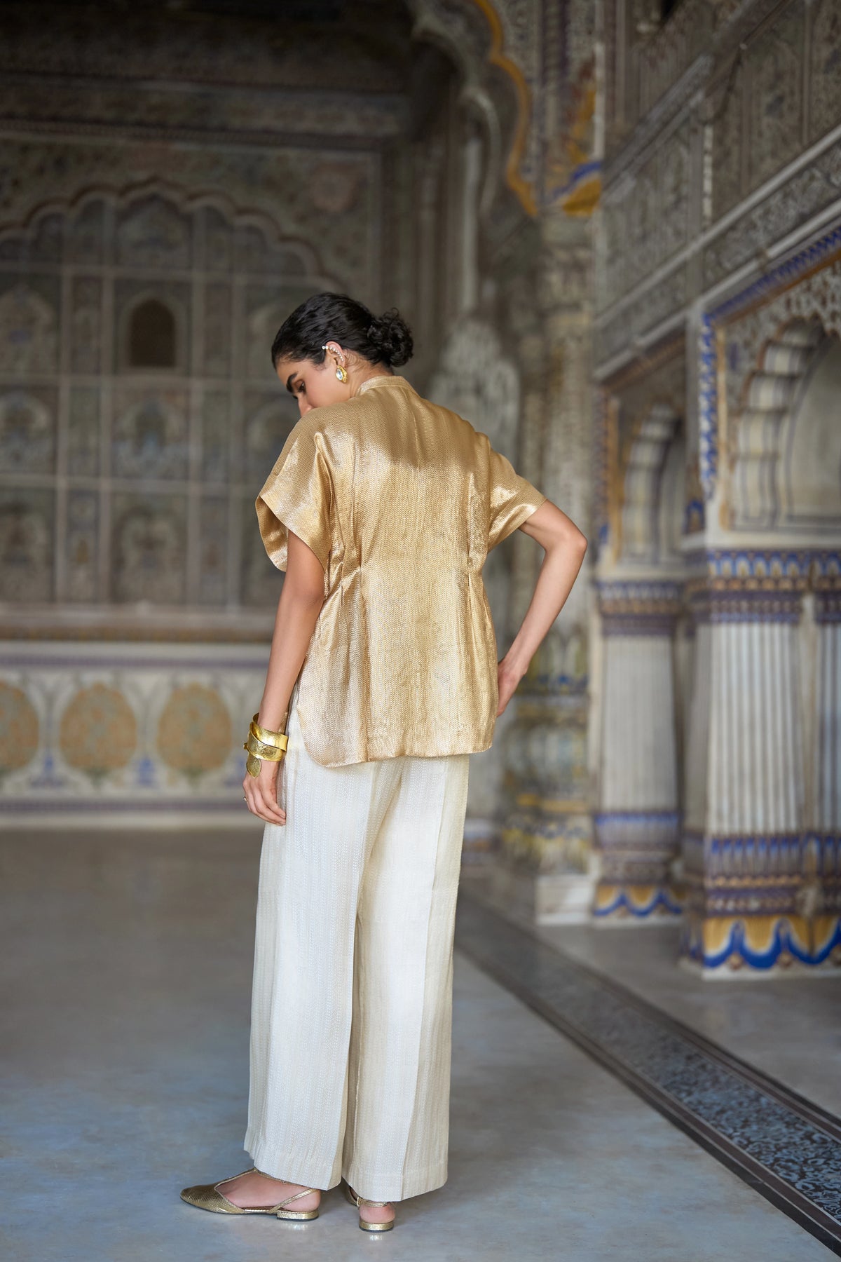 Benares Brocade Structured Top